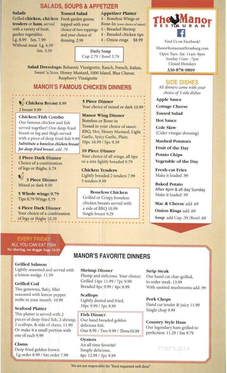 Manor Restaurant - Strasburg, OH menu_pic