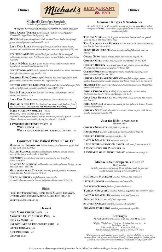 Michael's Restaurant - Cleveland, OH menu_pic