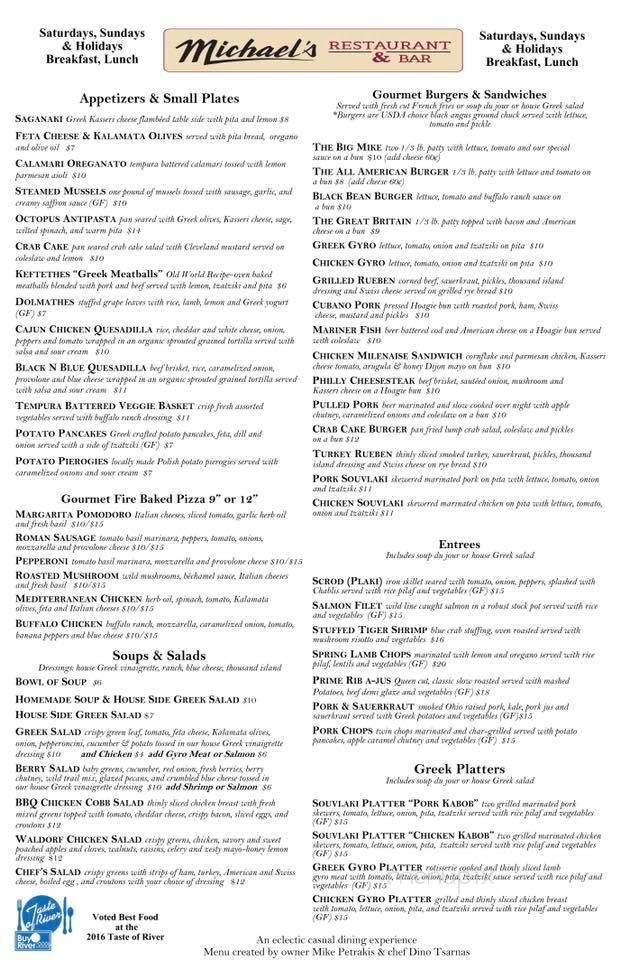 Michael's Restaurant - Cleveland, OH menu_pic