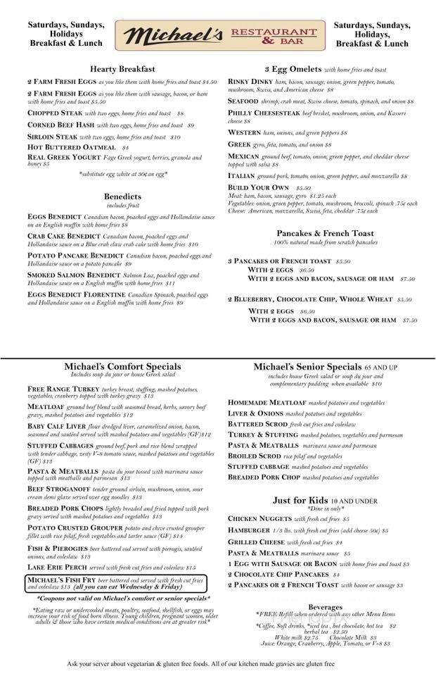 Michael's Restaurant - Cleveland, OH menu_pic