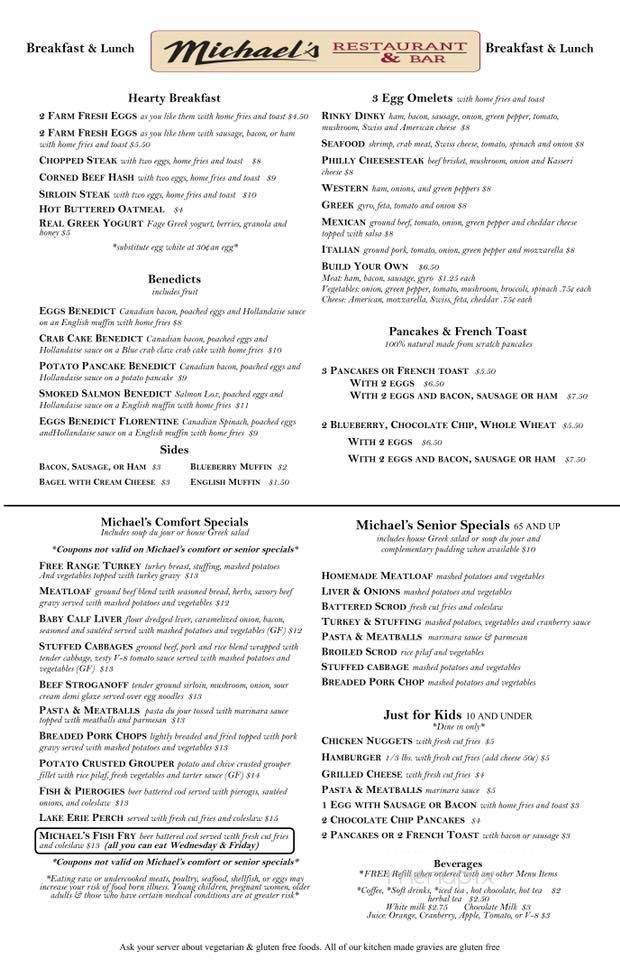 Michael's Restaurant - Cleveland, OH menu_pic