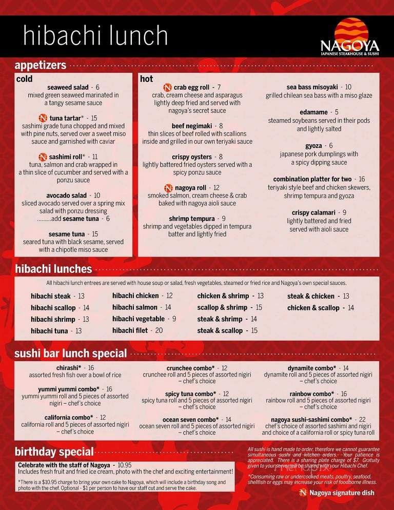 Nagoya Japanese Steakhouse - Port Clinton, OH menu_pic