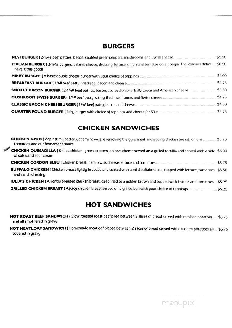 Nest Restaurant - Vermilion, OH menu_pic