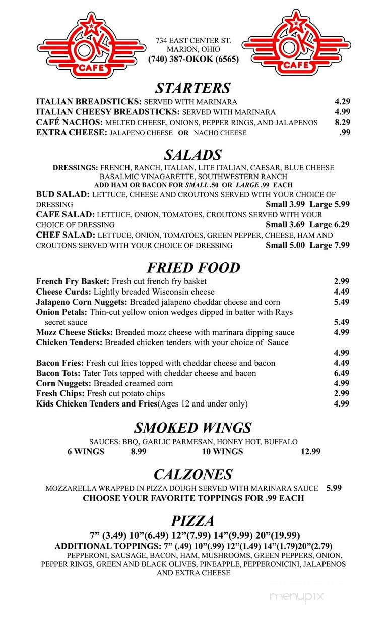 Menu of O K Pizza in Marion OH 43302