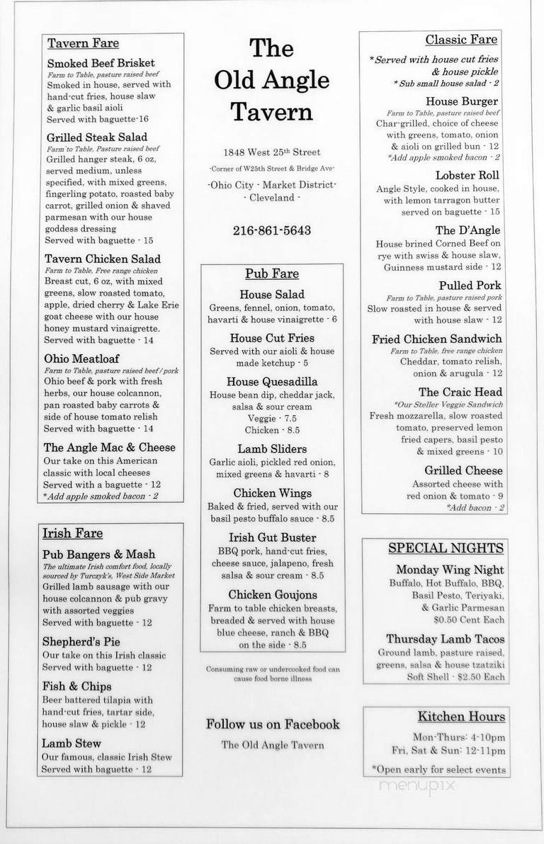 Old Angle Tavern - Cleveland, OH menu_pic