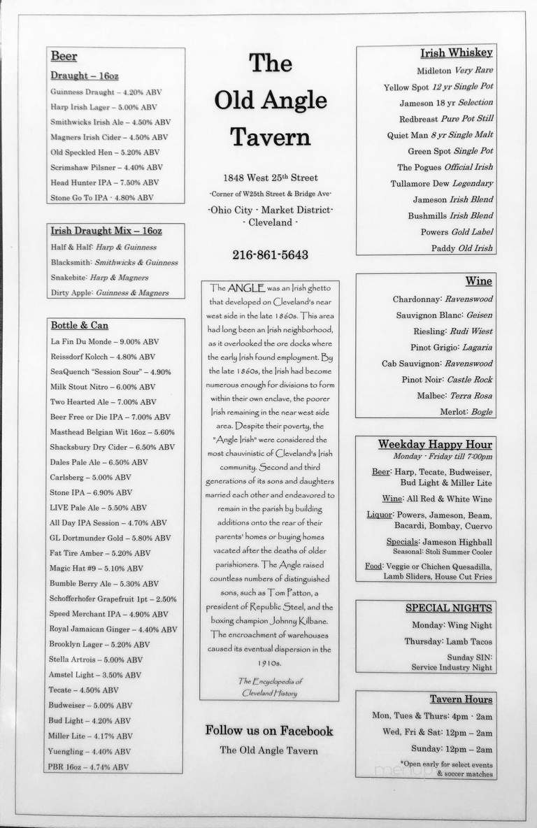 Old Angle Tavern - Cleveland, OH menu_pic