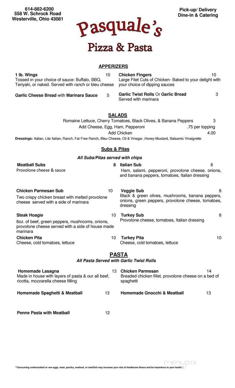 Pasquale's Pizza & Pasta House - Westerville, OH menu_pic