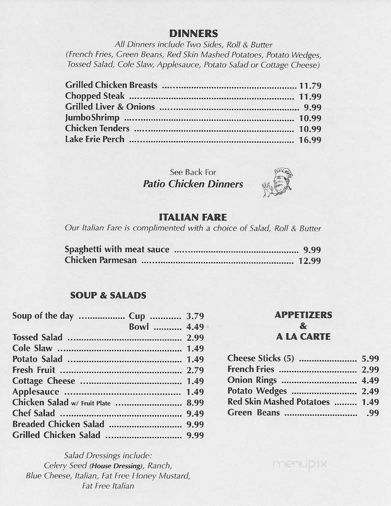 Patio Restaurant - Lakeside Marblehead, OH menu_pic