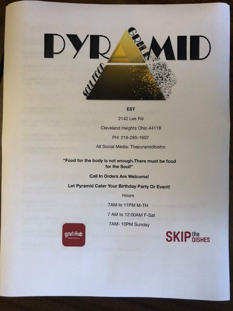 Pyramid Restaurant - Cleveland, OH menu_pic