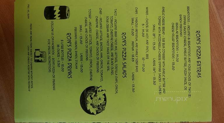 Ron's Pizza - De Graff, OH menu_pic