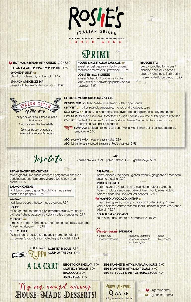 Rosie's Fine Foods - Toledo, OH menu_pic