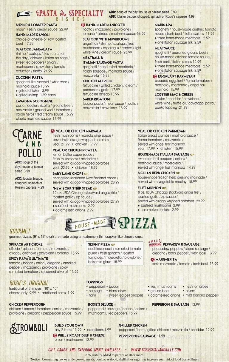 Rosie's Fine Foods - Toledo, OH menu_pic