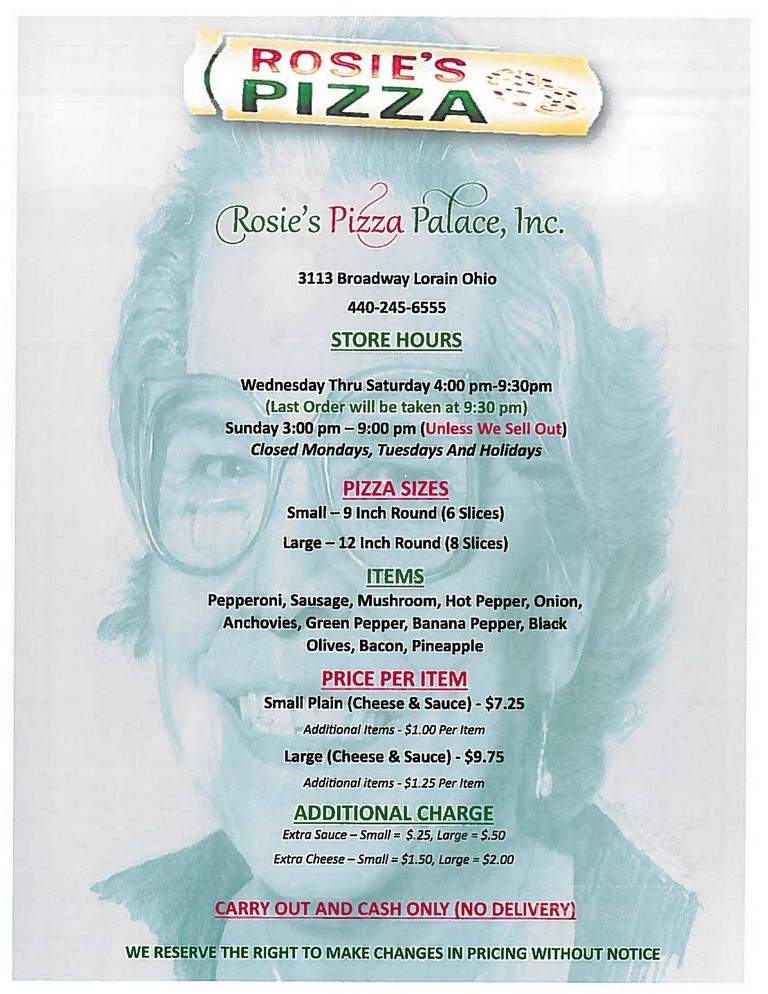 Rosie's Pizza Palace - Lorain, OH menu_pic