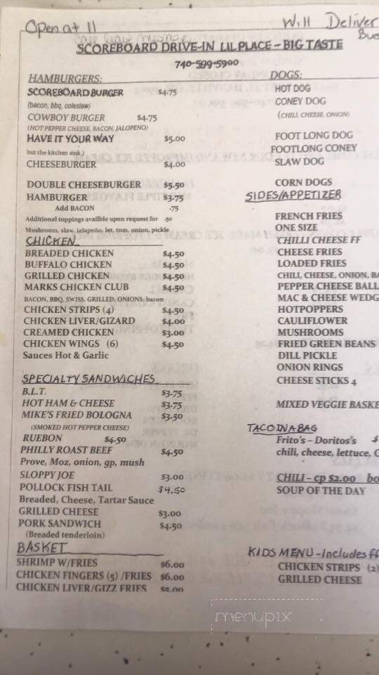 Route 62 Drive-In - Danville, OH menu_pic