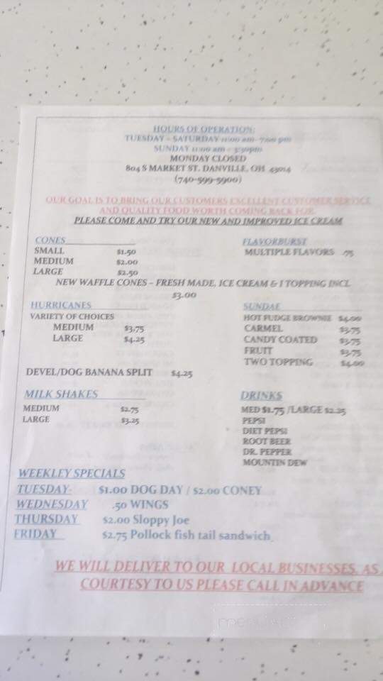 Route 62 Drive-In - Danville, OH menu_pic