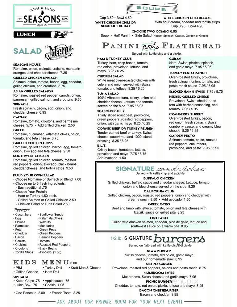 Seasons Coffee & Bistro - Bryan, OH menu_pic