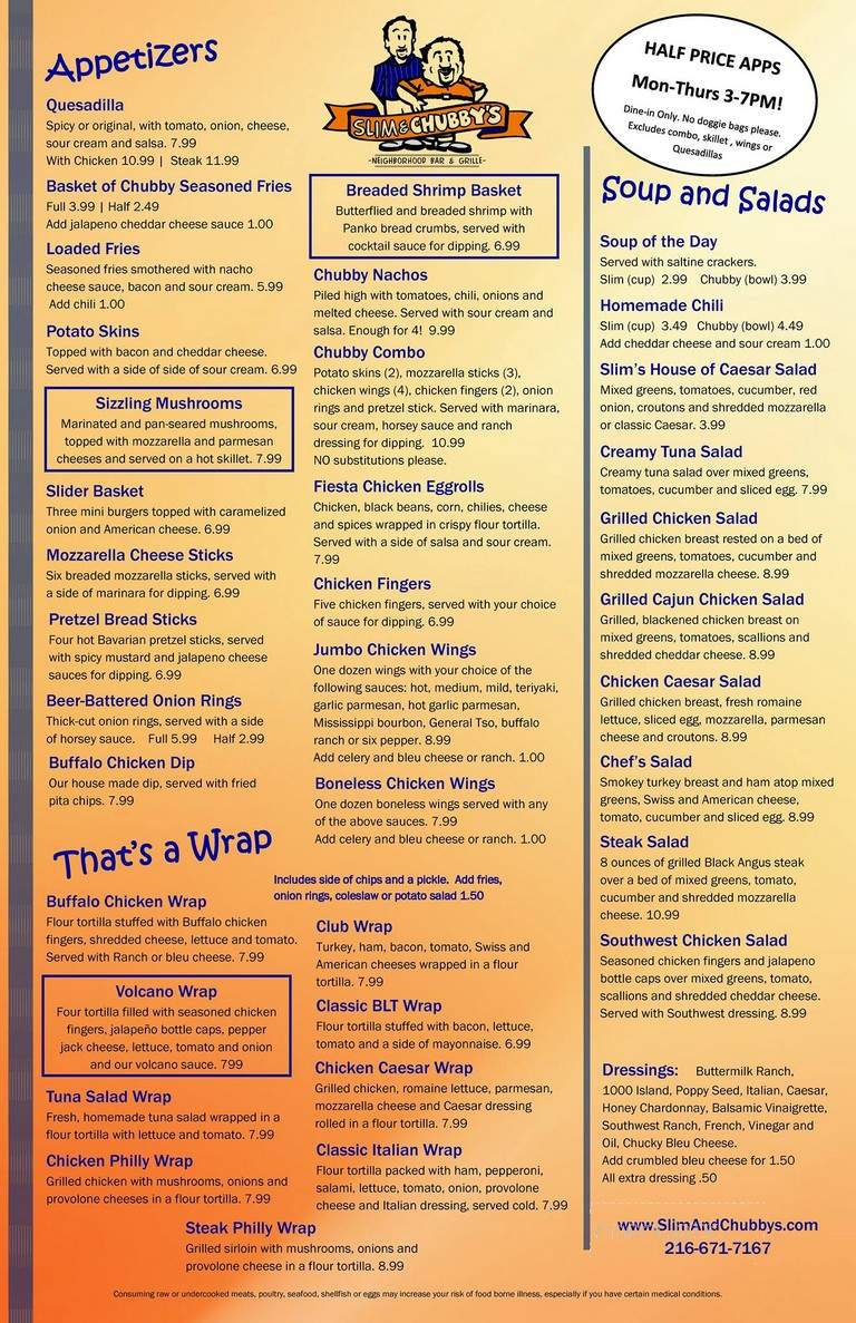 Slim & Chubby's Bar & Grill - Cleveland, OH menu_pic