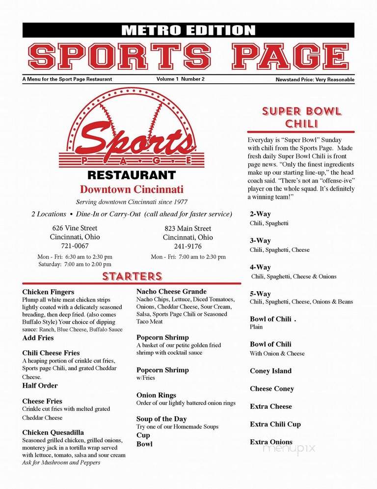 Sports Page Cafe - Cincinnati, OH menu_pic