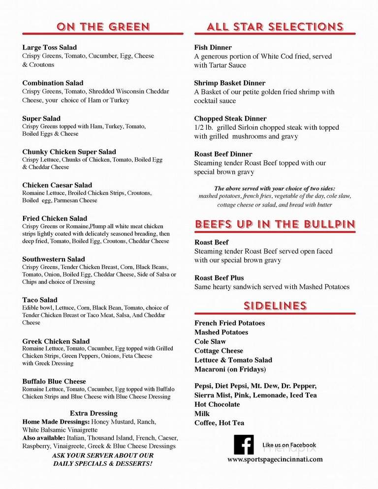 Sports Page Cafe - Cincinnati, OH menu_pic