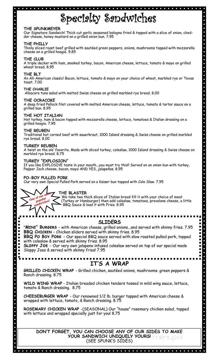 Spunkmeyers Pub - Wadsworth, OH menu_pic
