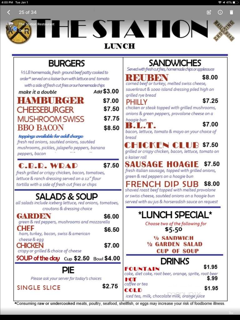 Station Restaurant - Brewster, OH menu_pic