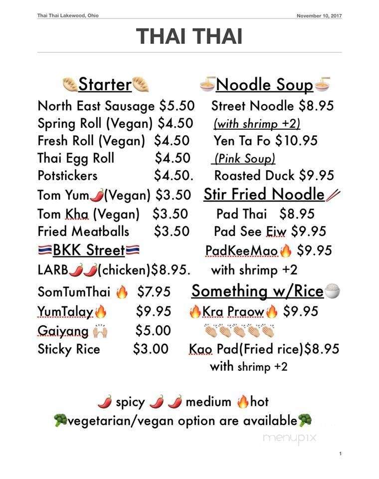 Thai Hut - Cleveland, OH menu_pic
