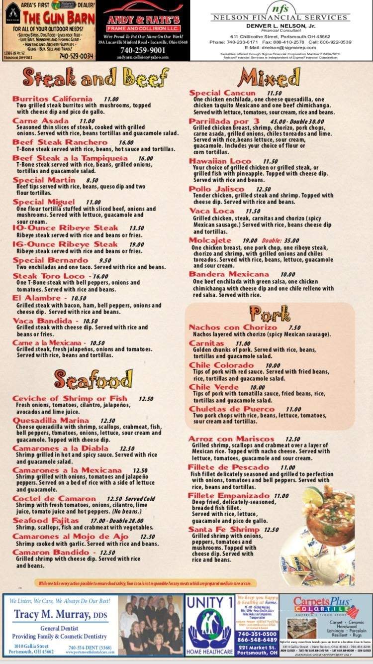 Toro Loco Authentic Mexican - Portsmouth, OH menu_pic