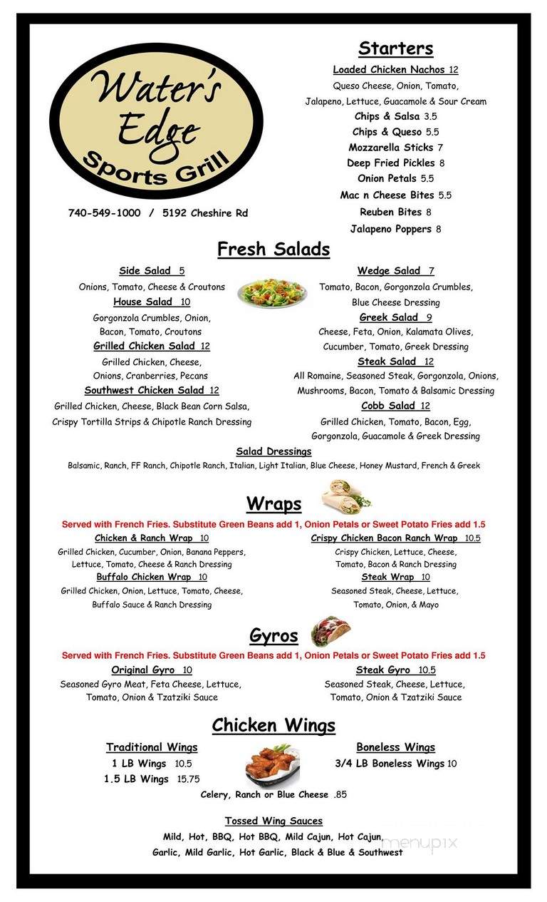 Water's Edge Pizza - Galena, OH menu_pic