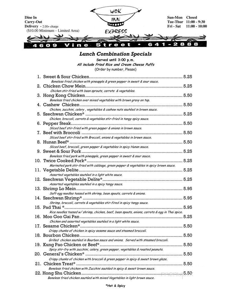Wok Inn Express - Cincinnati, OH menu_pic