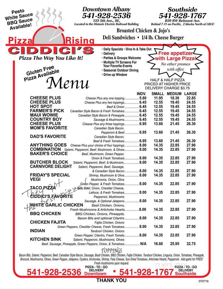 Ciddici's Pizza - Albany, OR menu_pic