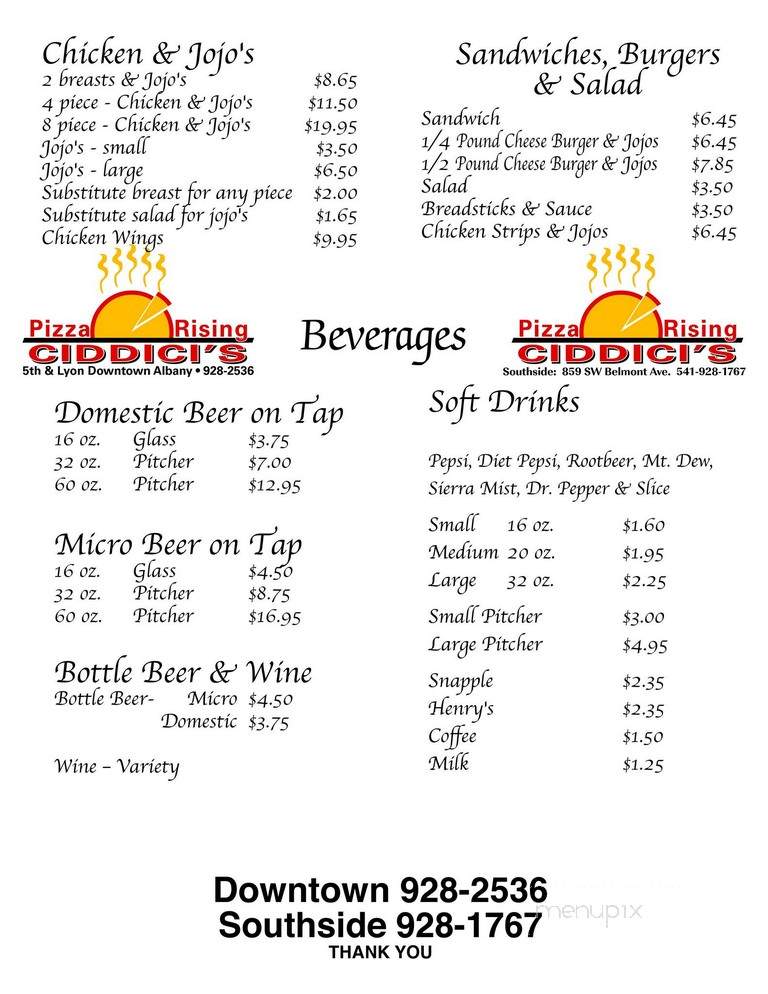Ciddici's Pizza - Albany, OR menu_pic