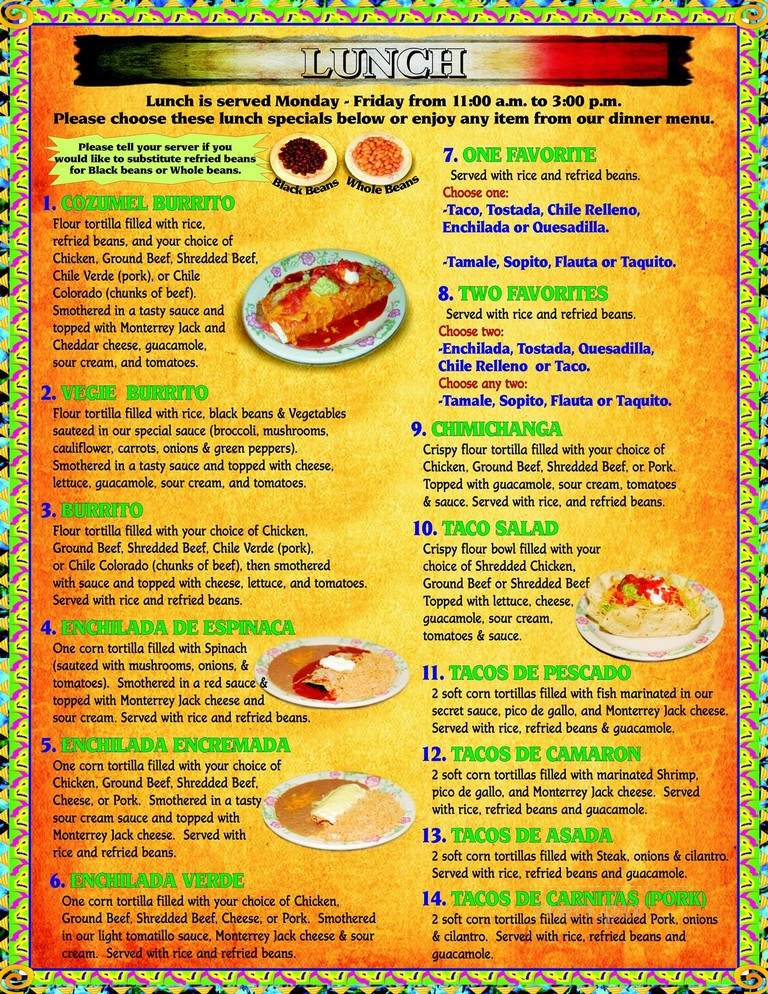 Cozumel Family Mexican Restaurant - Salem, OR menu_pic