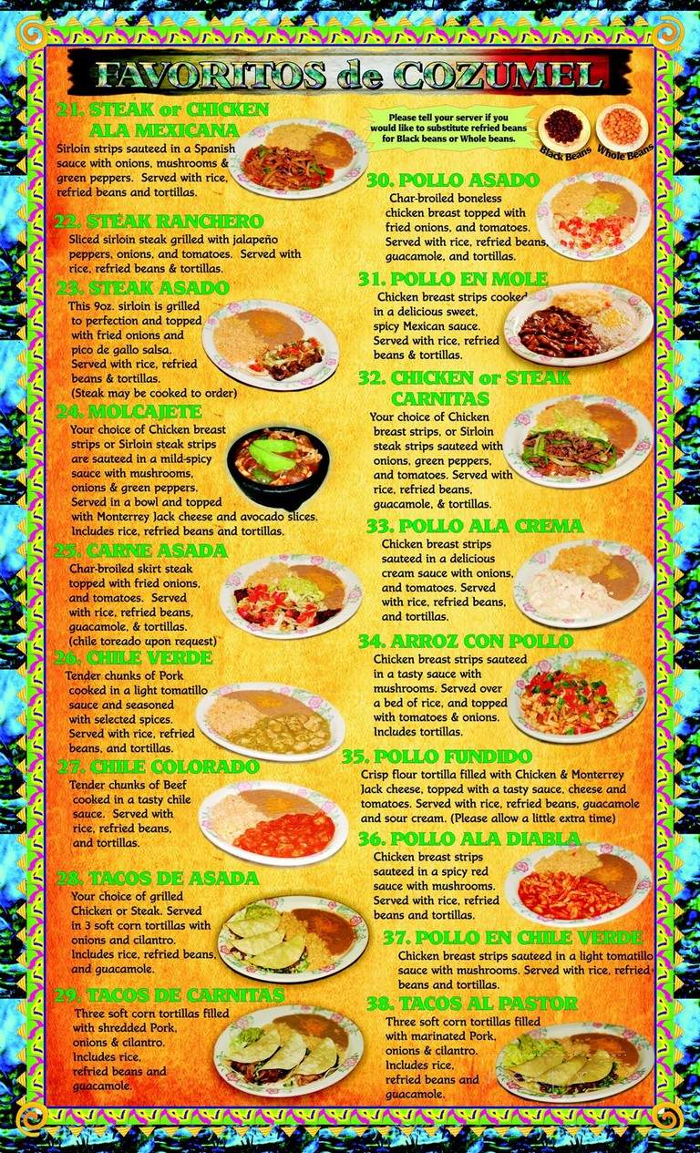 Cozumel Family Mexican Restaurant - Salem, OR menu_pic