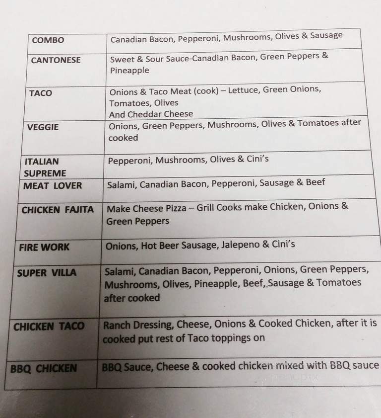 Pizza Villa - Lakeview, OR menu_pic