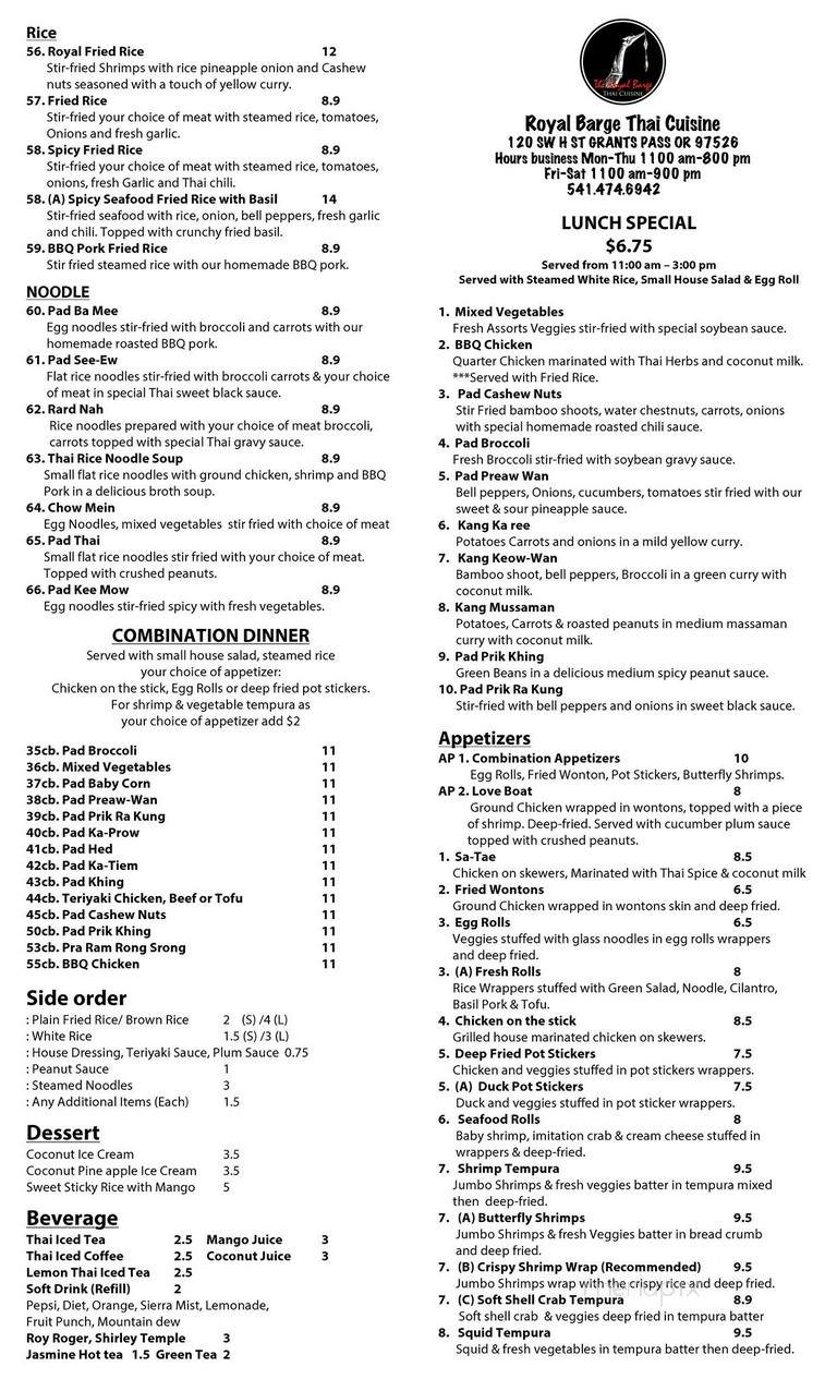 Royal Barge Thai Cuisine - Grants Pass, OR menu_pic