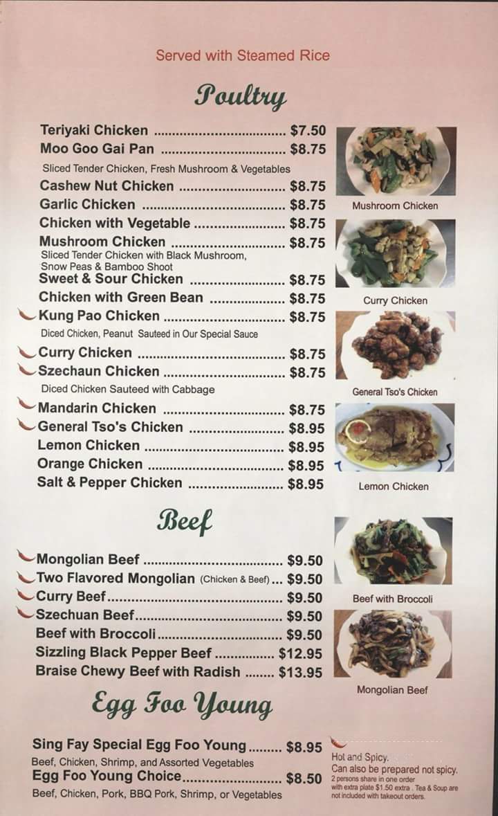 Sing Fay Restaurant - Monmouth, OR menu_pic
