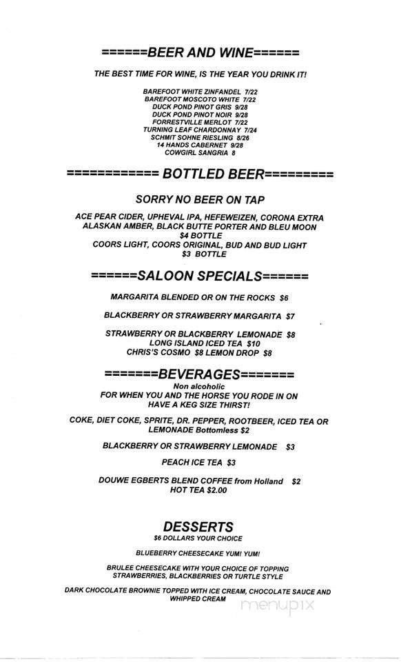 Snaffle Bit Dinner House - John Day, OR menu_pic