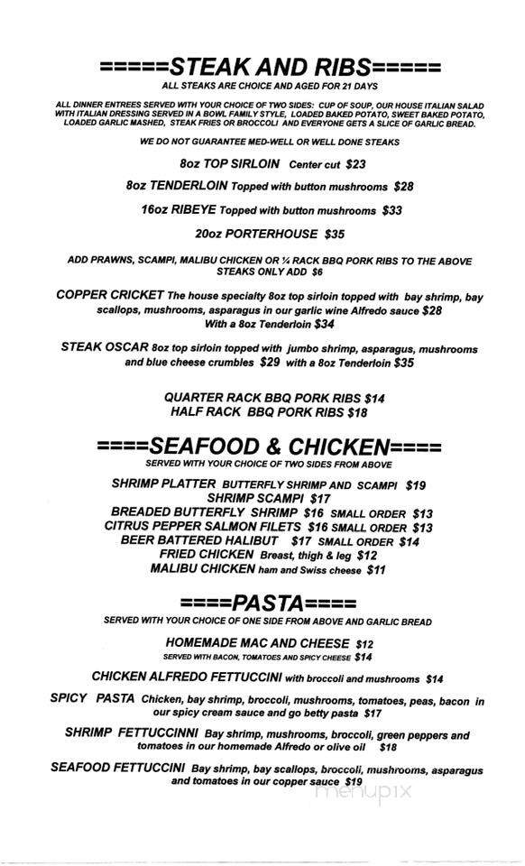 Snaffle Bit Dinner House - John Day, OR menu_pic