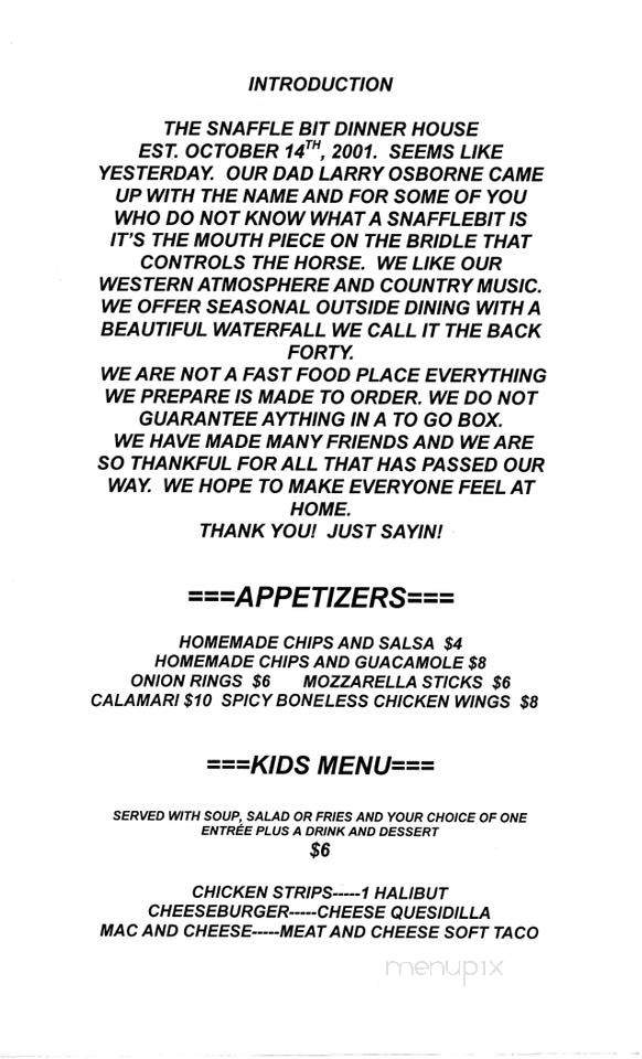 Snaffle Bit Dinner House - John Day, OR menu_pic