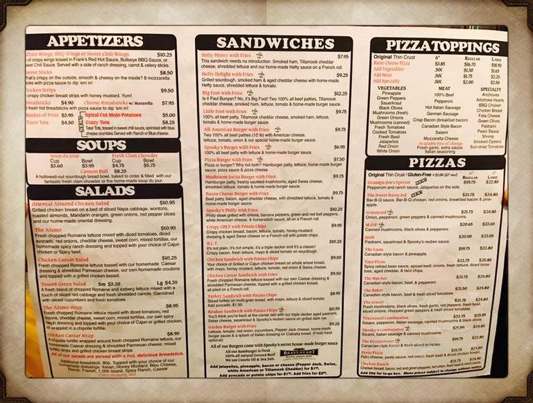 Spooky's Pizza - The Dalles, OR menu_pic