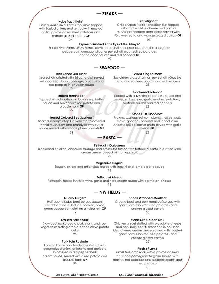 Stone Cliff Inn - Oregon City, OR menu_pic