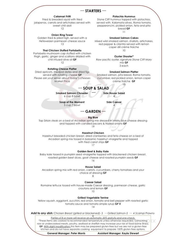 Stone Cliff Inn - Oregon City, OR menu_pic