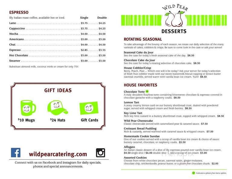 Wild Pear Restaurant - Salem, OR menu_pic