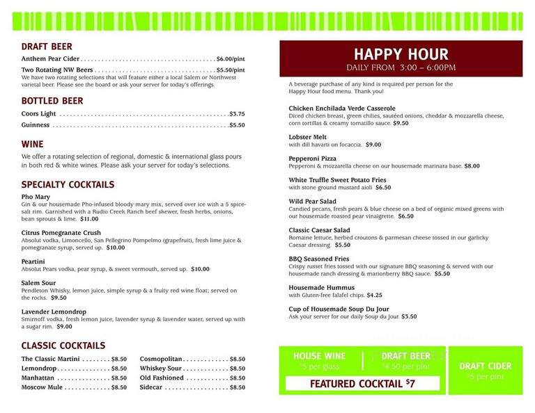 Wild Pear Restaurant - Salem, OR menu_pic