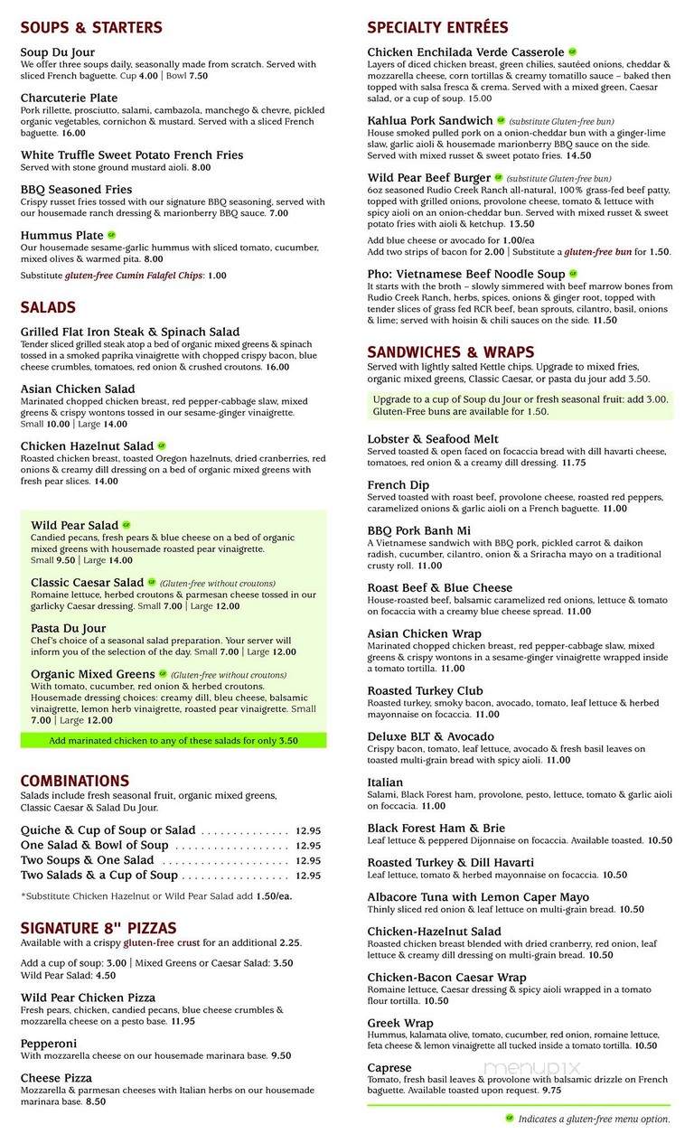 Wild Pear Restaurant - Salem, OR menu_pic