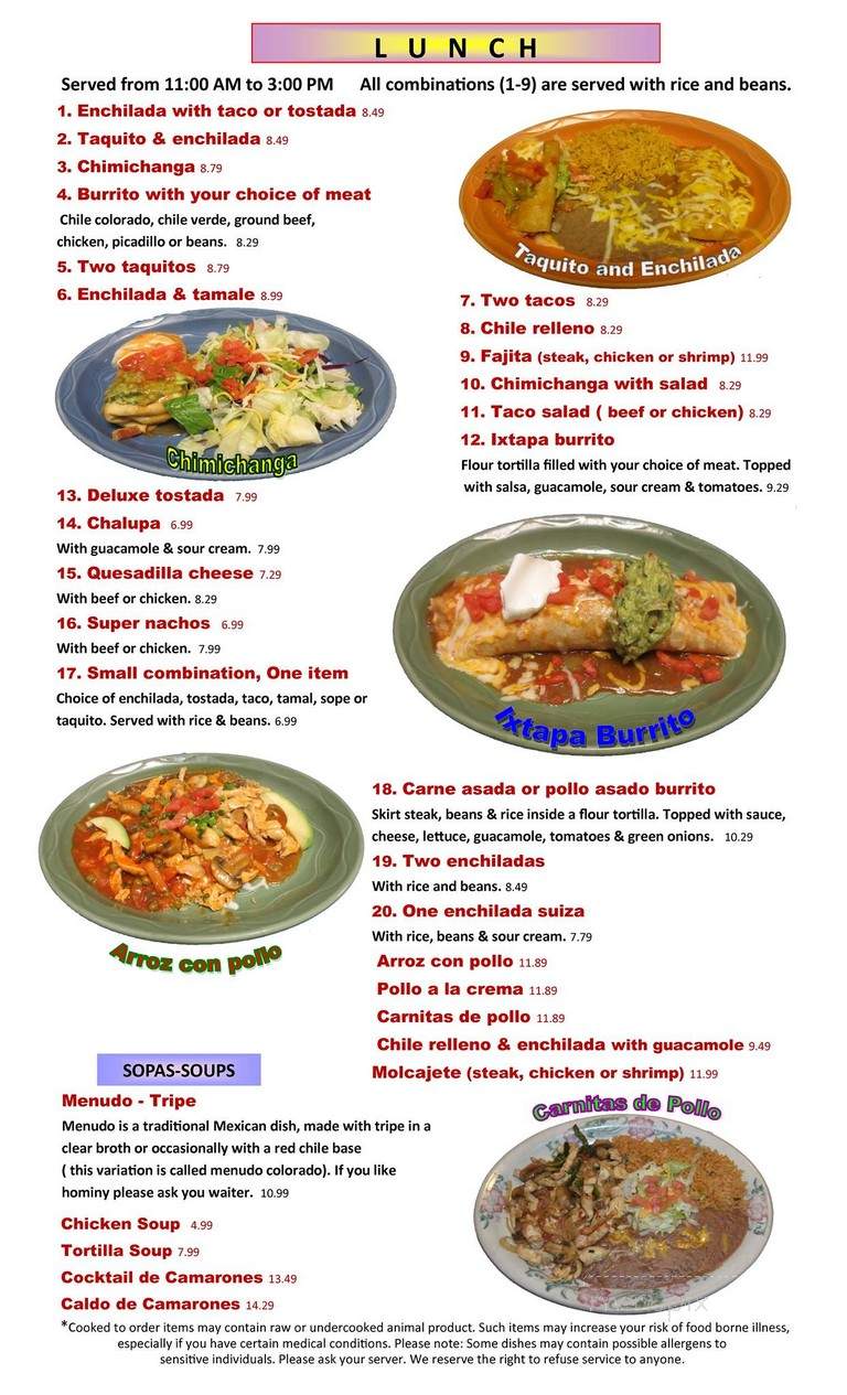 Ixtapa Mexican Restaurant - Lebanon, OR menu_pic