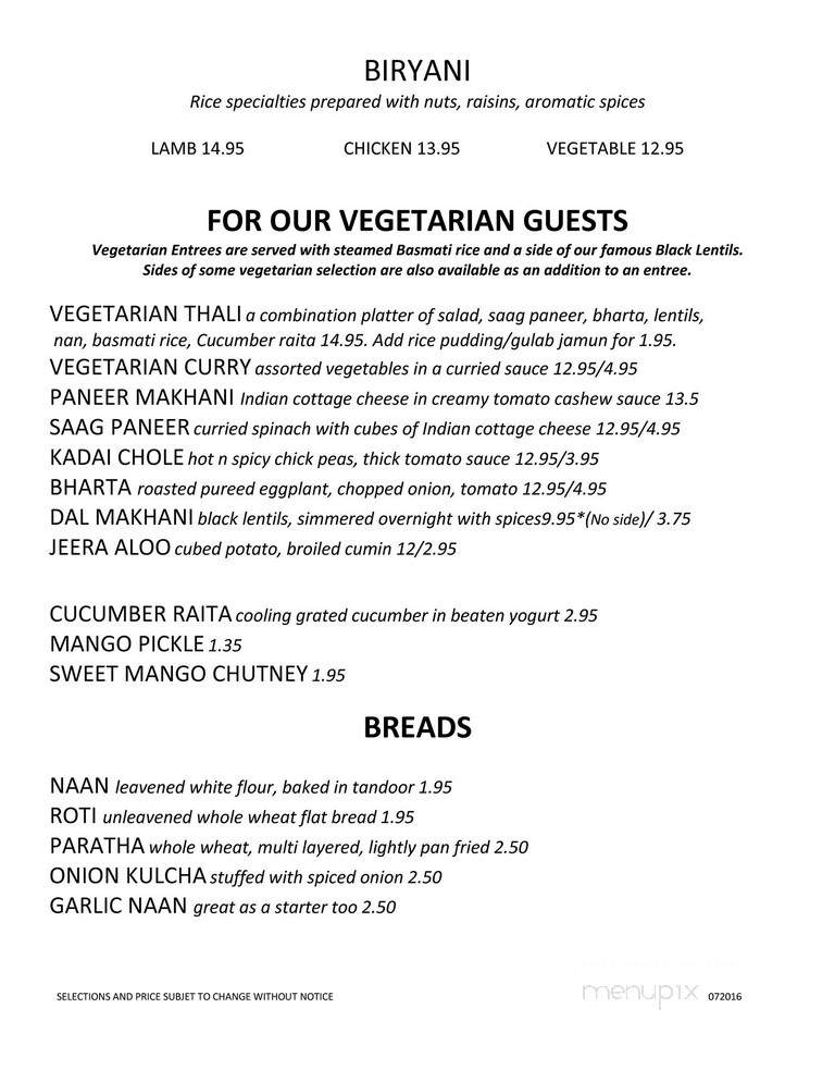 Bombay Curry Company - Alexandria, VA menu_pic