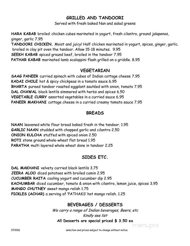 Bombay Curry Company - Alexandria, VA menu_pic