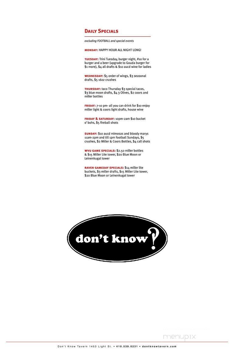 Don't Know - Baltimore, MD menu_pic