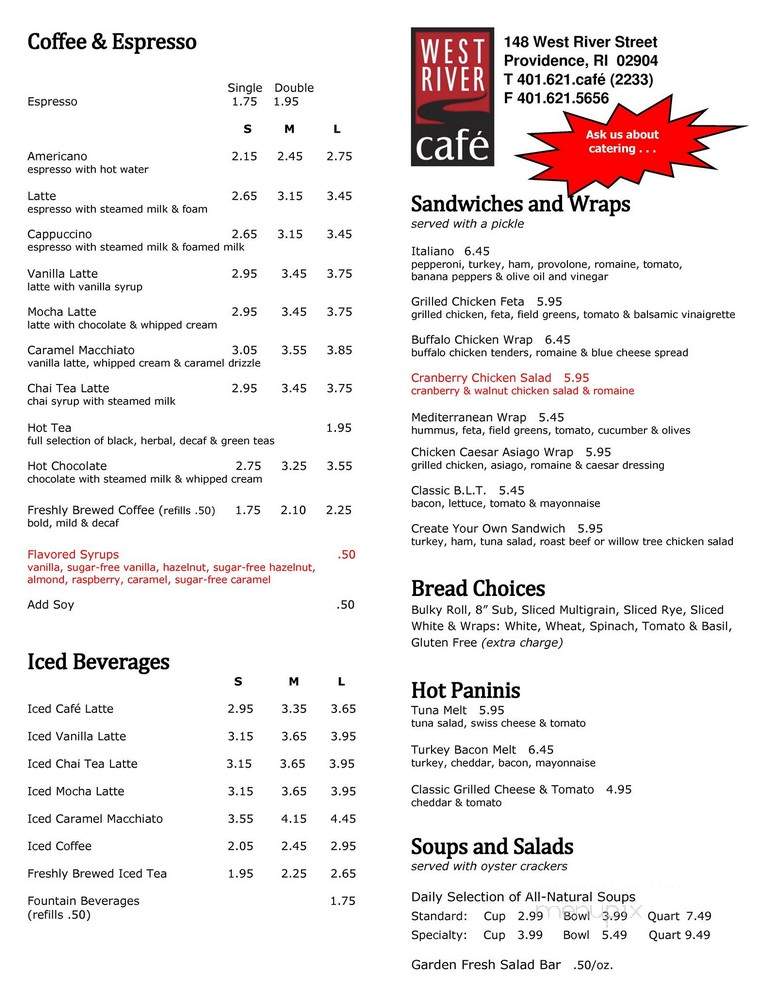 West River Cafe - Providence, RI menu_pic